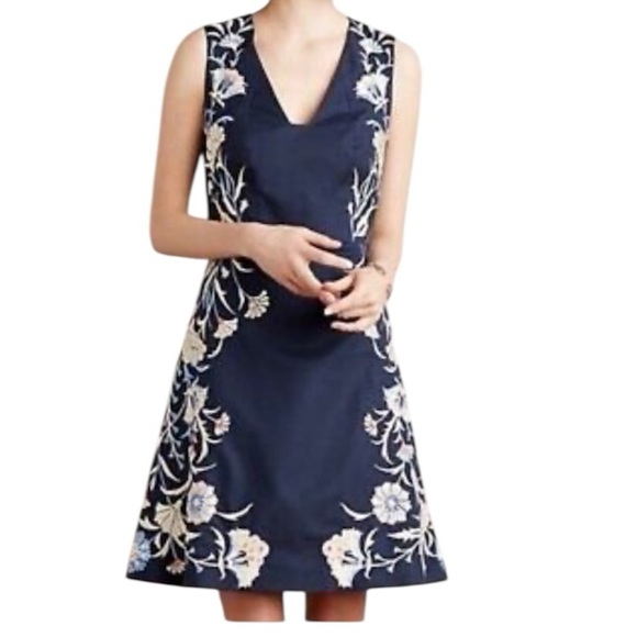 Moulinette Soeurs (Anthropologie) size 2 NWOT Navy Floral Embroidered Mini Dress - Picture 1 of 16